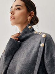 Vintage Buttoned Graceful Turtleneck Sweater Sweaters L