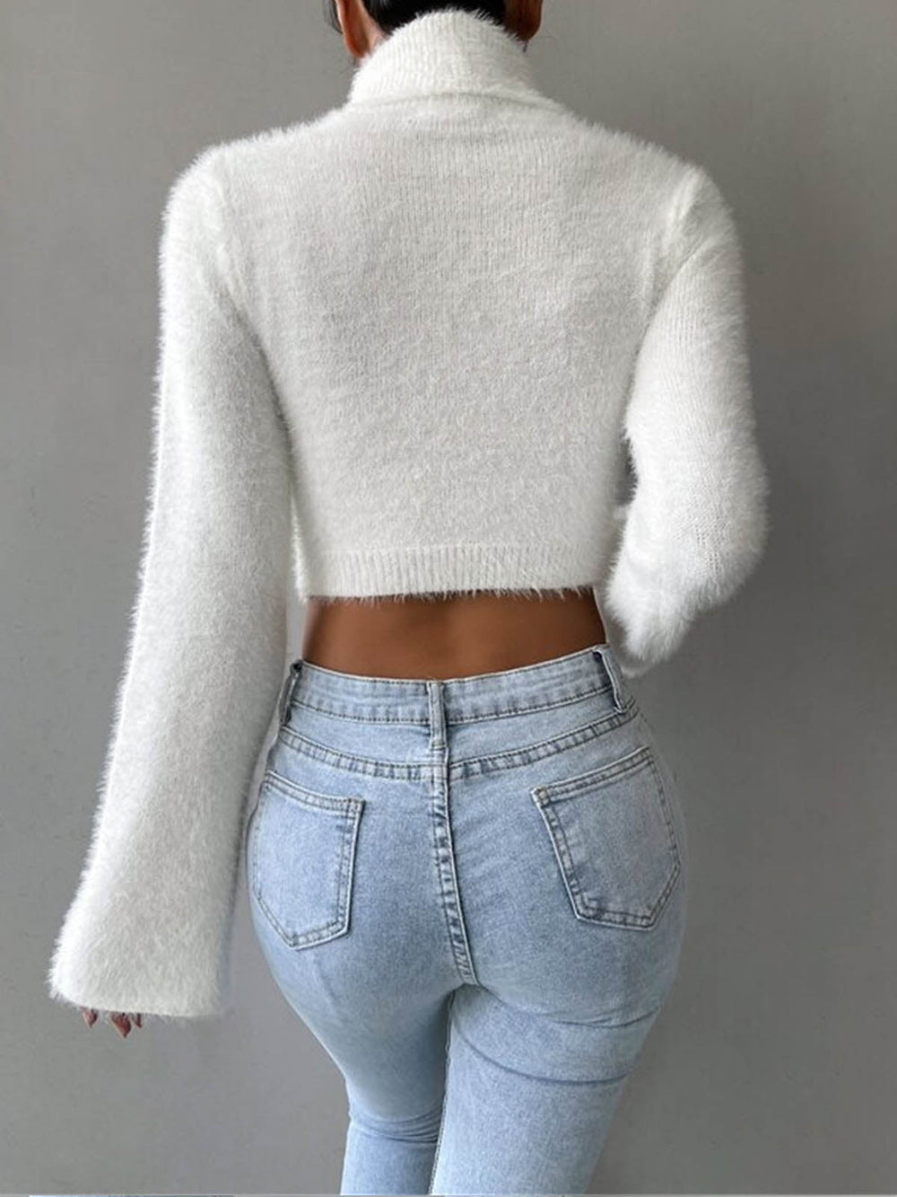 Turtleneck Fuzzy Crop Knit Top Knit Tops