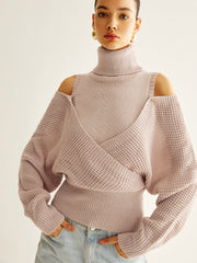 Oversized Wool Blend Turtleneck Cinched Knit Top Knit Tops