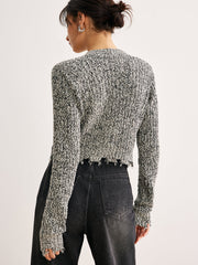Raw Hem Button Slim Knit Top Knit Tops