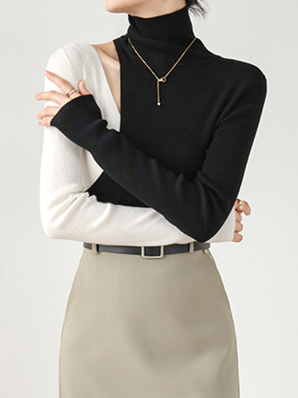 Color Block Cutout Knit Top Knit Tops