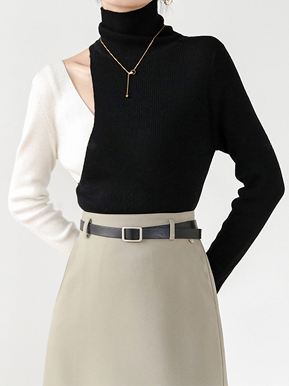 Color Block Cutout Knit Top Knit Tops