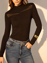 Ribbed Sheer Detail Skinny Sweater Black / S Sweaters