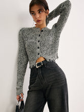 Raw Hem Button Slim Knit Top Light Grey / XS Knit Tops