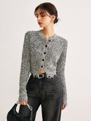 Raw Hem Button Slim Knit Top Knit Tops