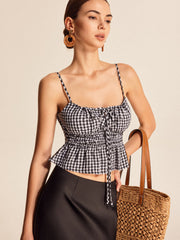 Smocked Peplum Gingham Cami Top Tank Tops & Camis
