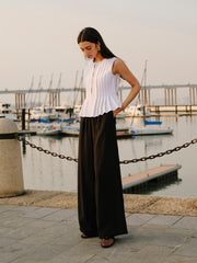 Cotton & Linen Pleated Back Tie Top Tank Tops & Camis
