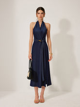 Denim Belted Halter Neck Midi Dress Navy / XS Denim Dresses
