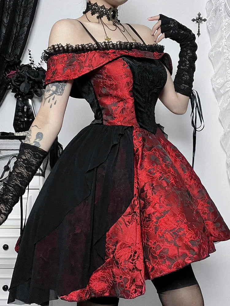 A-Line Trim Floral Medieval Off Lace Shoulder Steampunk Vintage Halloween Gown
