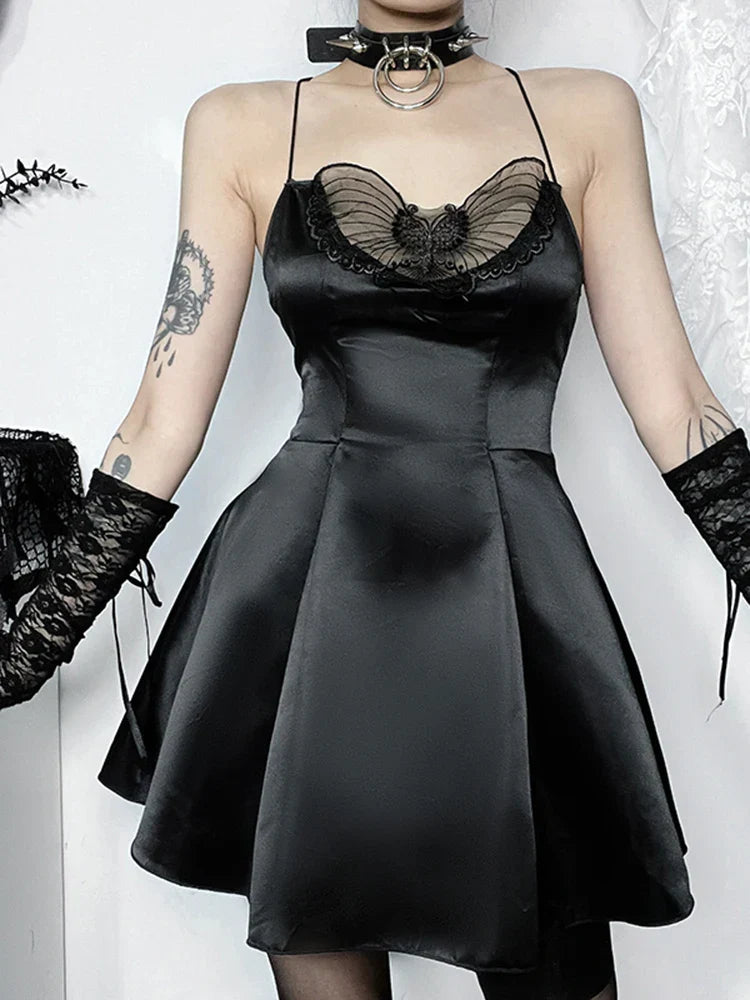 Halter A-Line Sexy Party Neck Satin Mini Backless Cowl Cocktail Strapless Silky Butterfly Frock