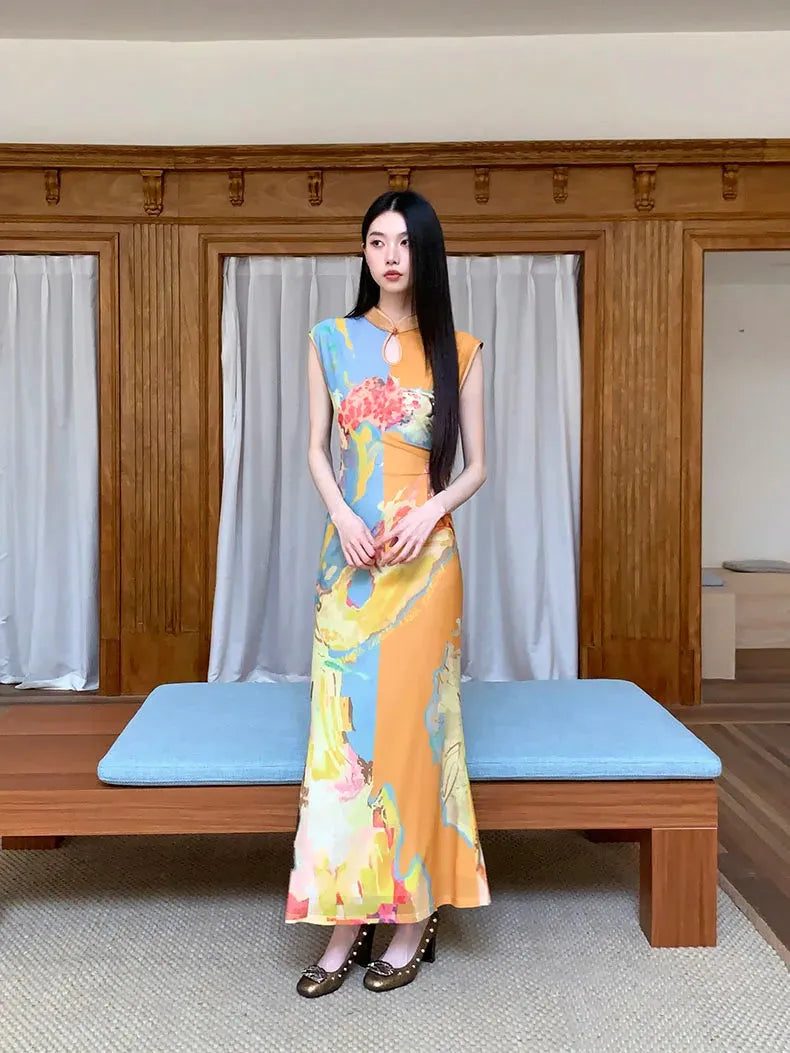 Vintage Floral Cut Out Maxi Dress