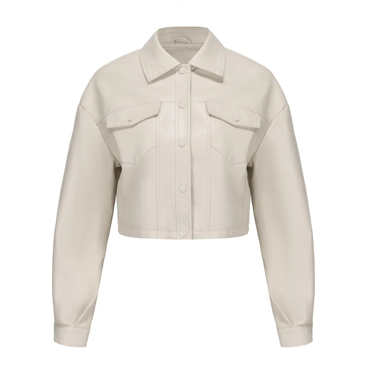 Spring Autumn Faux Leather Cropped Motorcycle Long Sleeve Jackets