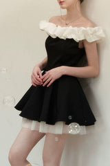 Ballet Neck Color Block Mini Dress