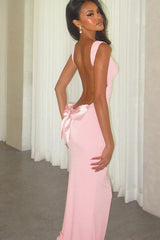 Bow Back Spaghetti Strap Formal Dress