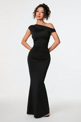 Black Asymmetric Neckline Formal Dress