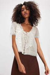 Lace Trimmed Tie Front Blouse
