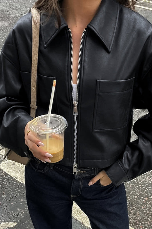 Loose Fit Matte Leather Short Jacket coats