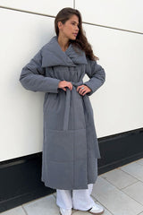 Long Stand Collar Relaxed Quilted Puffer Jacket S / Grey