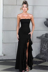 Ruffled Bustier Side Slit Formal Dress