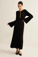 V Neck Button Front Sweater Dress