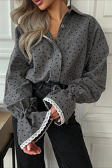 Heart Print Lace Trimmed Blouse