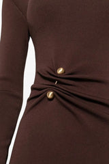 High Neck Metal Detail Knit Sweater Dress