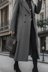 Wool Lapel Long Belted Double Overcoat