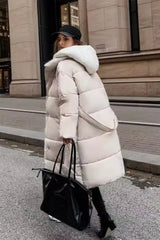 Colorblock Mid-Length Hooded Puffer Puffer Jacket