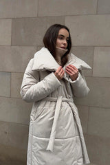 Long Stand Collar Relaxed Quilted Puffer Jacket S / White