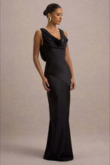 Satin Cowl Neck Fishtail Party Dress