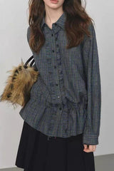 Vintage Textured Plaid Blouse
