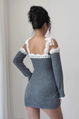 Lace Trim Off Shoulder Sweater Dress