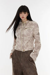 Cropped Tie-Dye Stand Collar Jacket M / Ivory