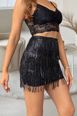 Sequin Fringe Bodycon Mini Skirt