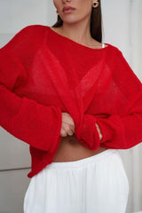 Openwork Round Neck Oversized Sweater