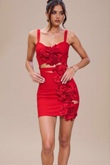 Red Cutout Floral Bandage Party Dress