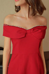 Off Shoulder Butterfly Embellished Bodycon Dress