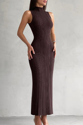 Sleeveless Turtleneck Knit Sweater Dress