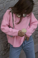 Casual Crew Neck Loose Solid Sweater