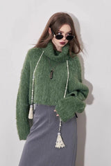 Cropped High Neck Pullover Sweater