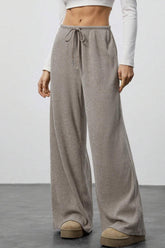 Draped Drawstring Wide Leg Knit Pants