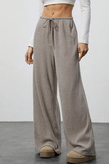 Draped Drawstring Wide Leg Knit Pants