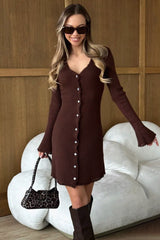 Solid Button Front Knit Sweater Dress