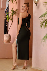 Long Sleeve One-Shoulder Bandage Cocktail Dress