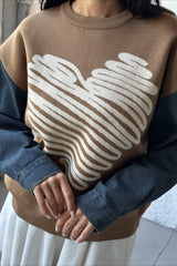 Heart Pattern Crewneck Denim Sweater