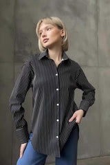Relaxed Fit Striped Long Sleeve Blouse