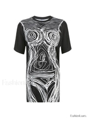 Abstract Line Print Tee Mini Dress Mini Dresses