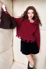 Solid Color Tassel Trim Short Chunky Sweater