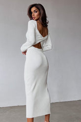 Solid Slim Convertible Backless Sweater Dress