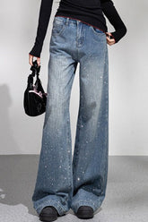 Sparkly Rhinestone Loose Wide Leg Jeans